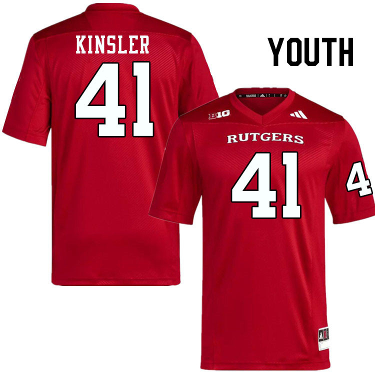 Youth #41 Jordan Kinsler Rutgers Scarlet Knights 2024 College Football Jerseys Stitched-Scarlet